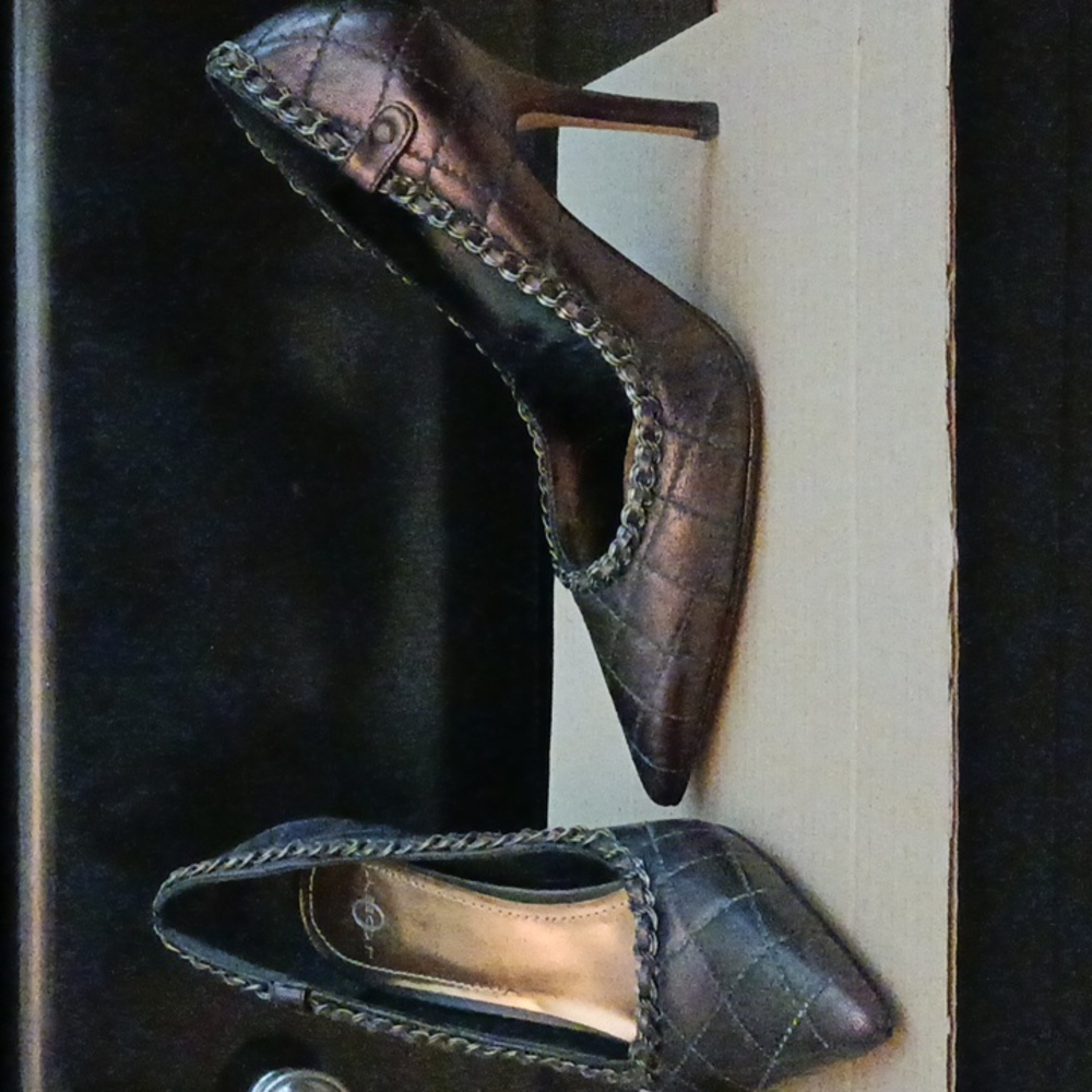 Joey O Quilted Leather Pumps in Metallic Antique Brass
